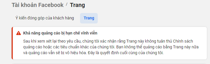Khả năng quảng cáo bị hạn chế vĩnh viễn