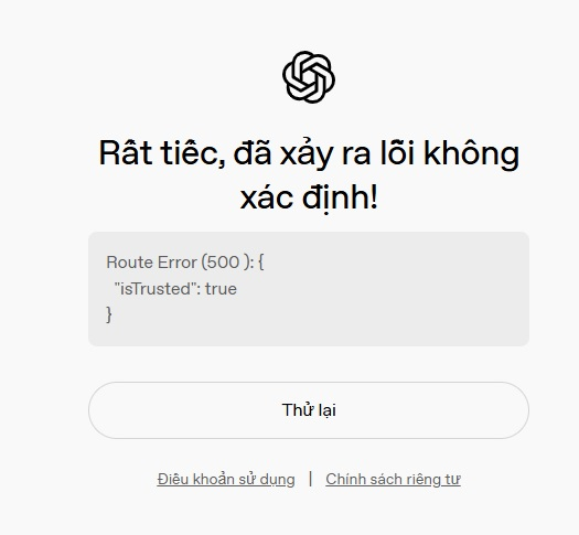 ChatGPT route error 500 is trusted true