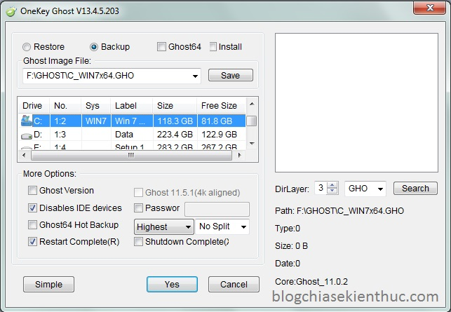 Bung file ghost bằng Onekey