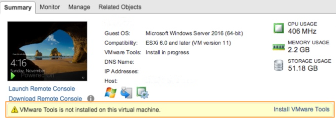 VMware tools is not installed on this virtual machine